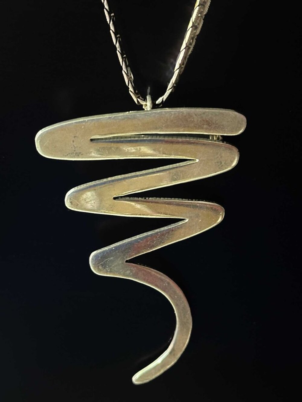 Brutalist Taxco Mexico 925 Sterling Silver Modernist Zigzag Spiral Pendant